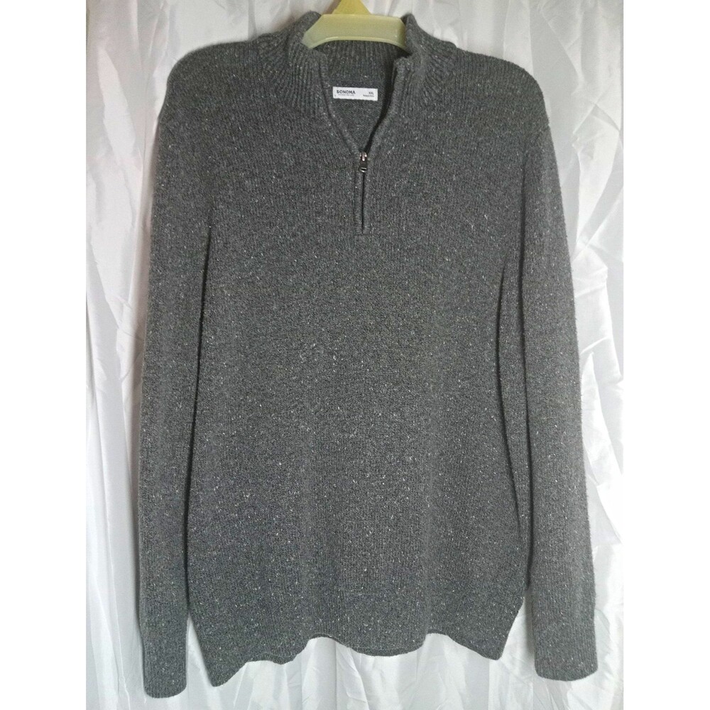 Sonoma Men’s Gray 2XL 1/4 Zip Mock Neck Knit Pullover Sweater Machine Wash